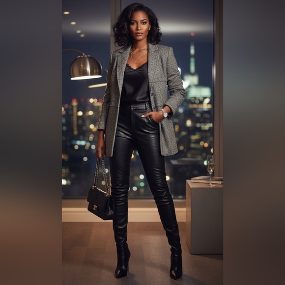 Express Vintage Stretch Black Grey White Tweed Wool Blend Blazer Jacket Size 3/4 - Picture 3 of 13